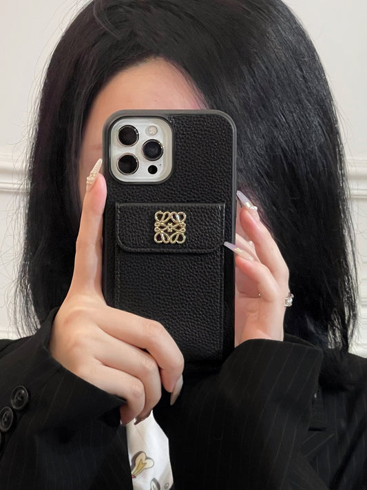 Étui de luxe pour iPhone avec porte-cartes Noir-QBK240603