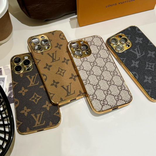 電気メッキゴールドエッジの高級クラシックモノグラム iPhone ケース