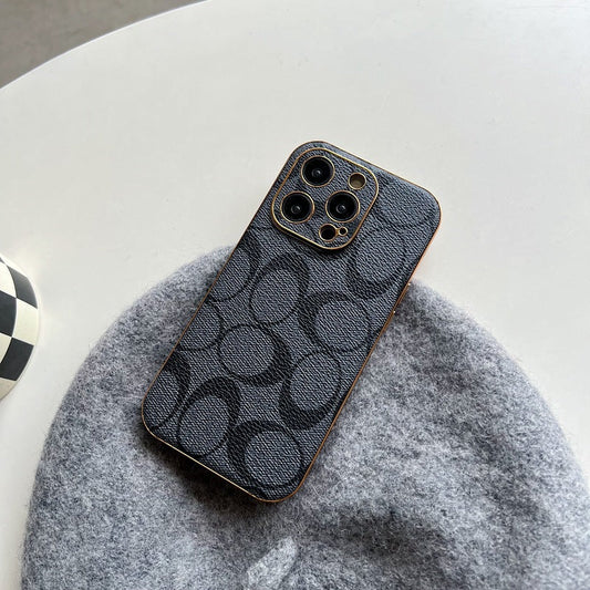 クラシック iPhone ケース レザー ブラック -QBK240513