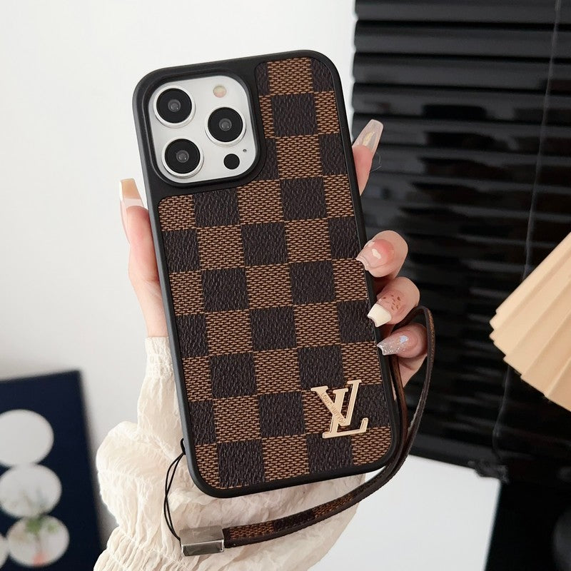 ラグジュアリー クラシック ブラウン ハンド チェーン iPhone ケース