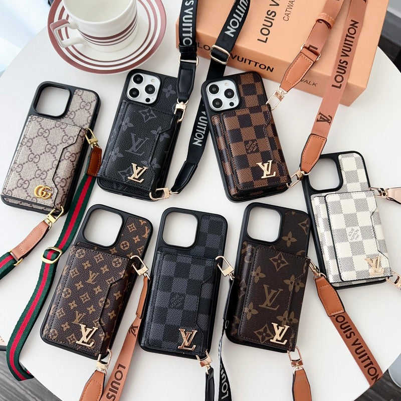 Funda para iPhone con bolso cruzado para tarjetas laterales de primera calidad