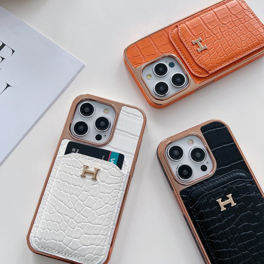 H ローズゴールド レザー iPhone ケース