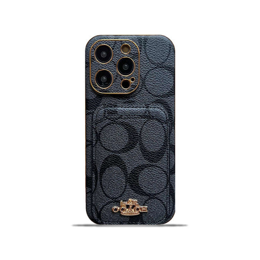 カードホルダー付きクラシック iPhone ケース ブラック -KB241651