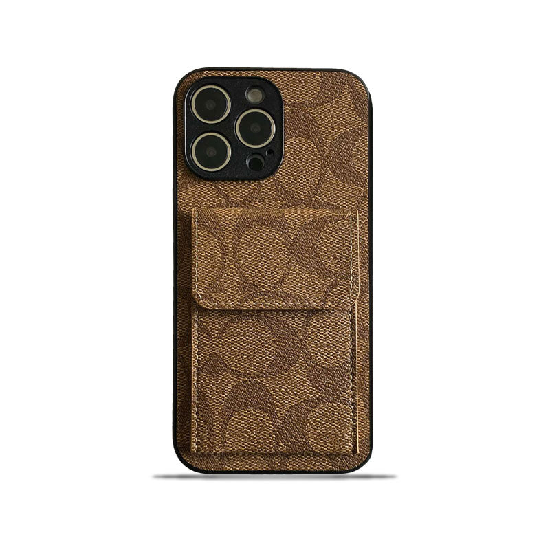 Capa clássica para iPhone com carteira marrom claro-HP240513