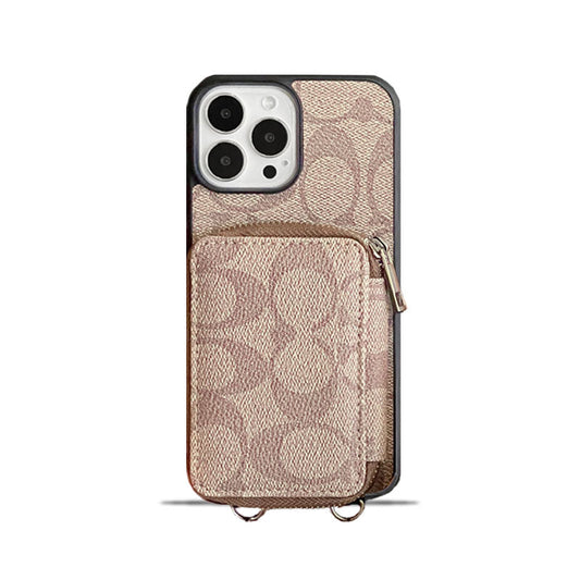 クラシック iPhone ケース ウォレット付き コーヒー-LQB241412