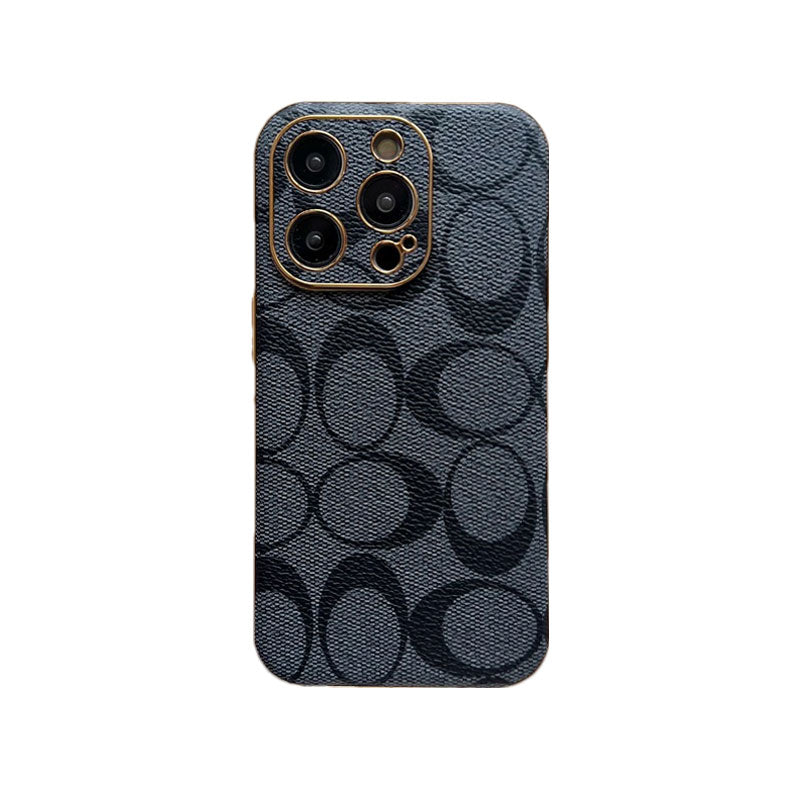 Capa clássica para iPhone em couro preto -QBK240513