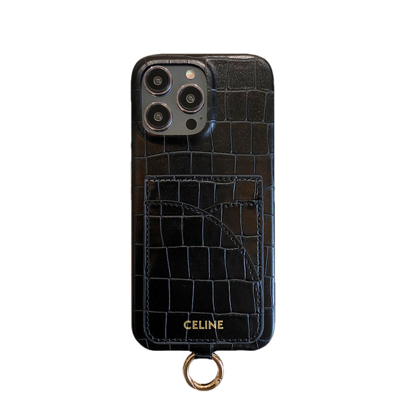 Priontáil Ailigéadar Cás iPhone Celine Le Sealbhóir Cárta Agus Glas Strap -EYP241415
