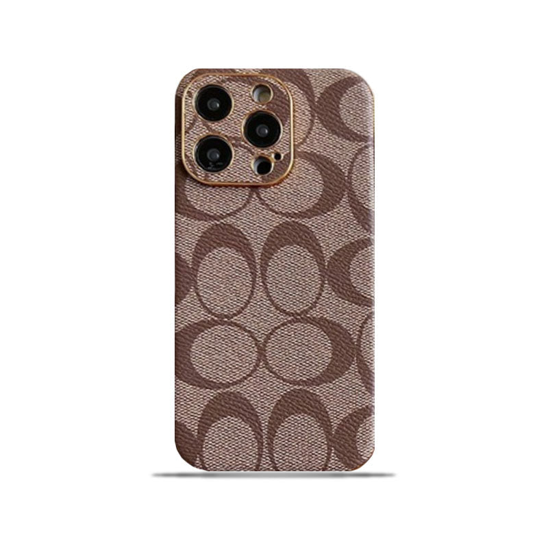 Capa clássica para iPhone em couro com sobrancelha clara -QBK240513