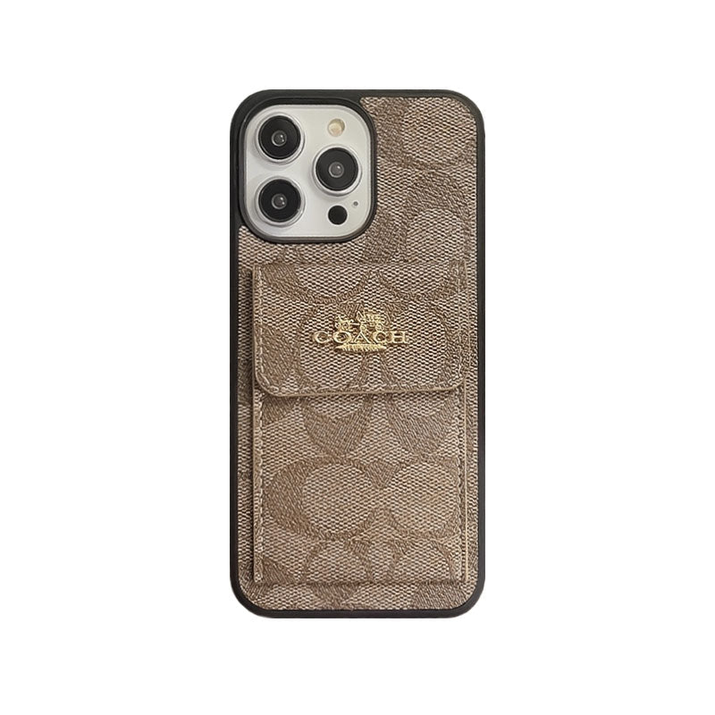 クラシック iPhone ケース カードホルダー付き ウォレット コーヒー -SZK240425