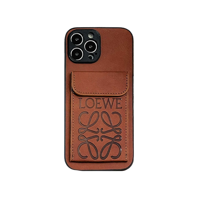 Étui de luxe pour iPhone avec porte-cartes Marron-LZP241448