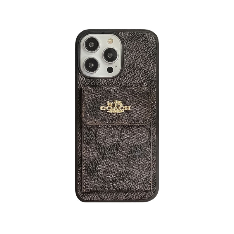 クラシック iPhone ケース カードホルダー付き ウォレット コーヒー -SZK240425