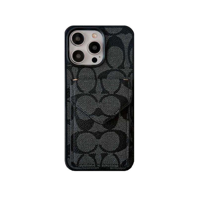 クラシック iPhone ケース カードホルダーとストラップ付き ライトブラウン -SJ240513