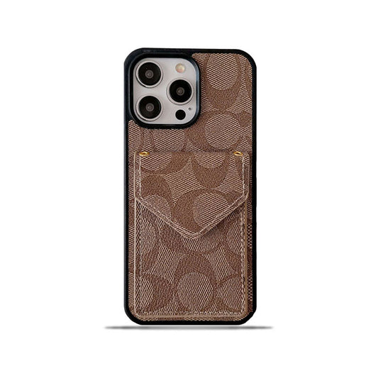 クラシック iPhone ケース カードホルダーとストラップ付き ライトブラウン -SJ240513