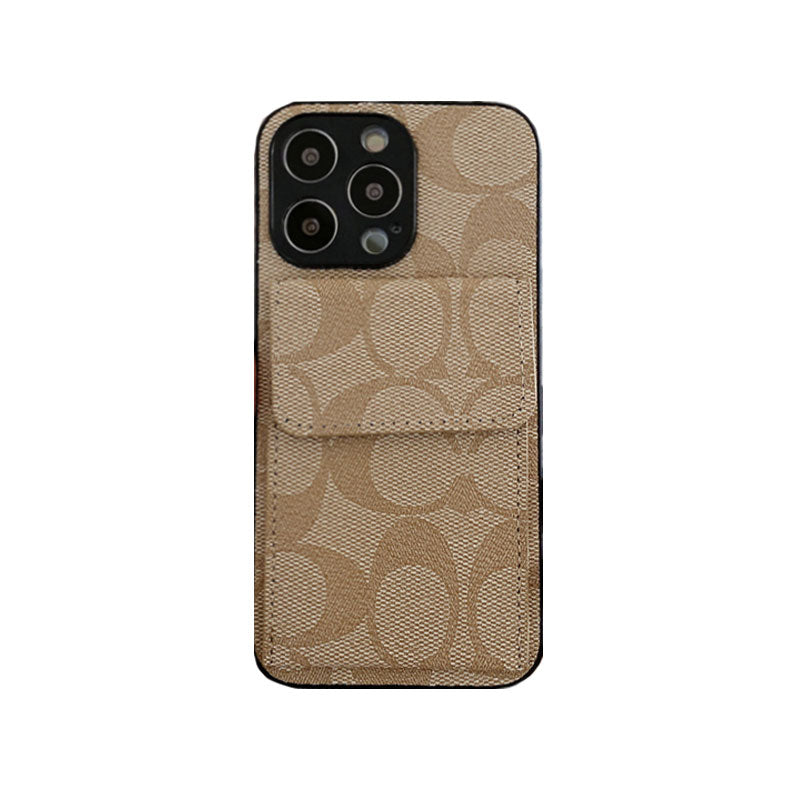 Capa clássica para iPhone com carteira marrom claro-HP240513