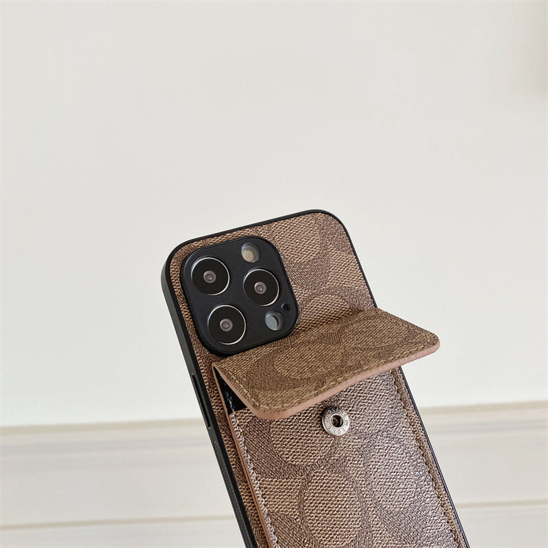 Capa clássica para iPhone com carteira marrom claro-HP240513