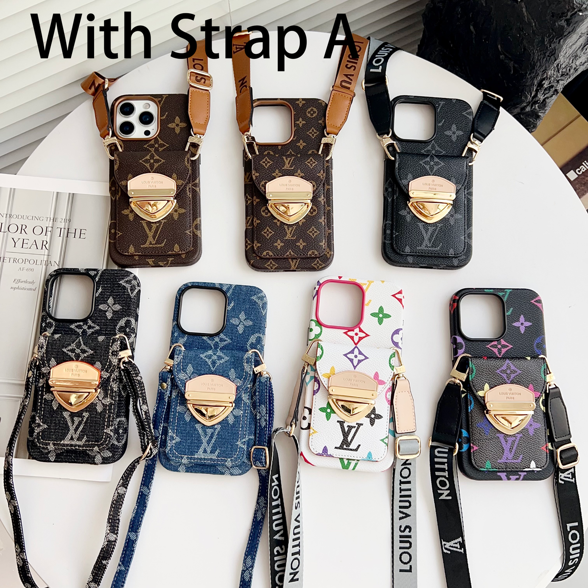 カードポケット付き高級クロスボディiPhoneケース & 取り外し可能なストラップ