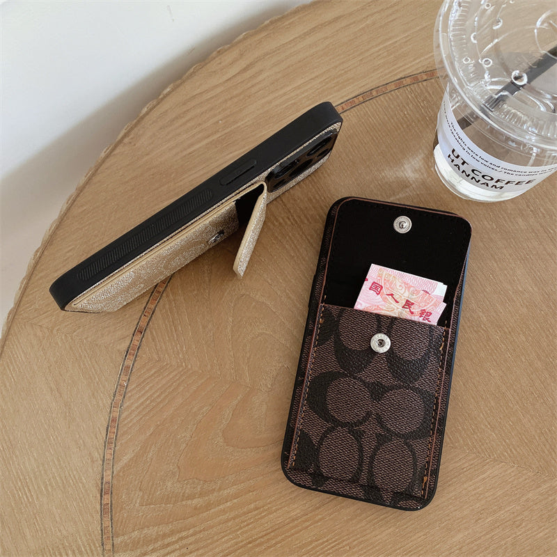 Funda clásica para iPhone con billetera Marrón oscuro-HP240513