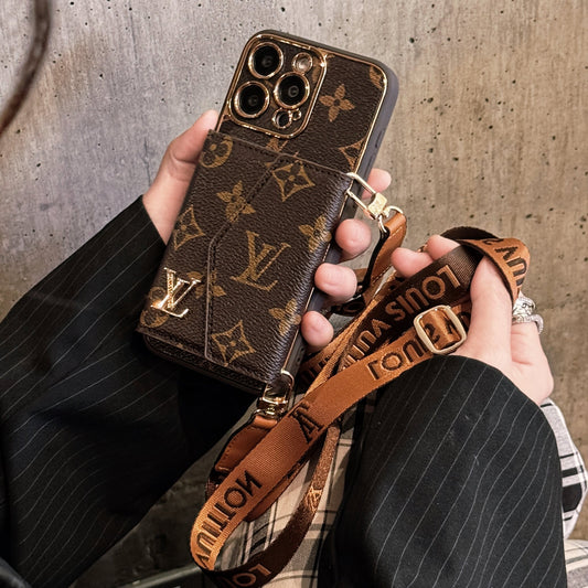 Προηγμένη δερμάτινη θήκη iPhone με πορτοφόλι και καφέ λουράκι