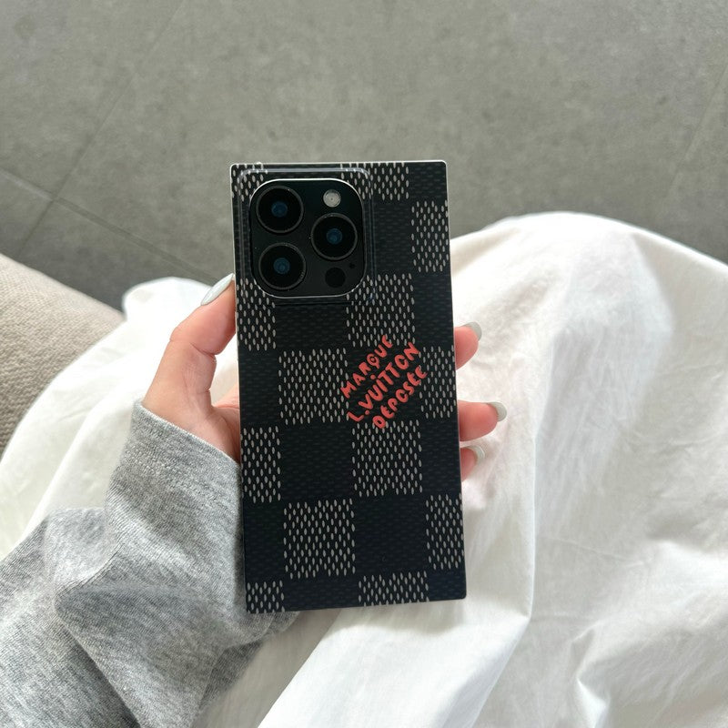 ラグジュアリー ブラック<lAMP>ホワイト スクエア iPhone ケース