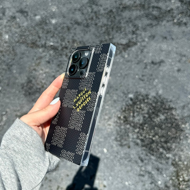 ラグジュアリー ブラック<lAMP>ホワイト スクエア iPhone ケース