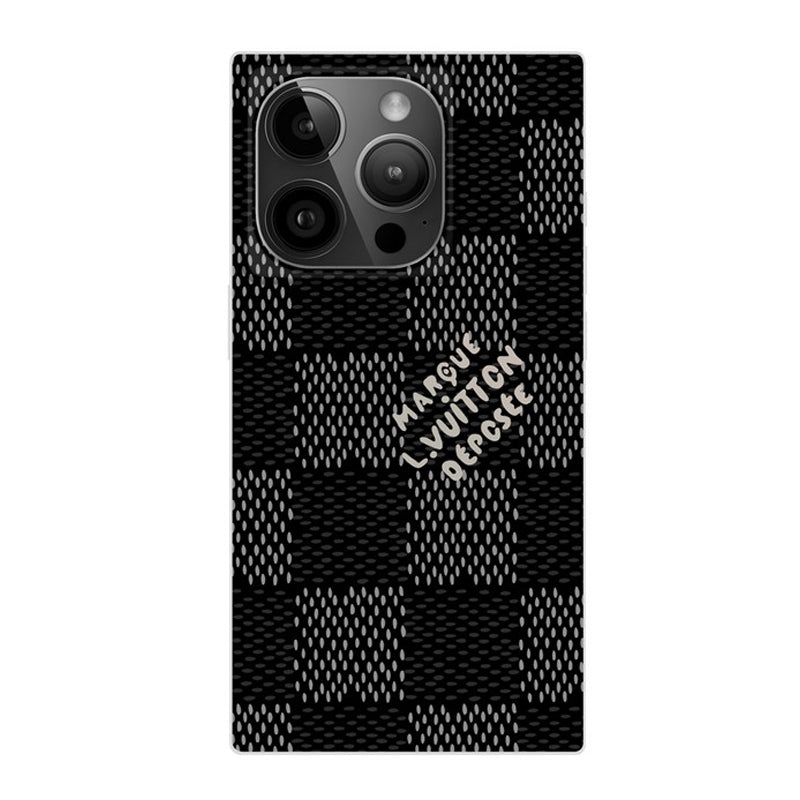 Luxusné čierne<lAMP>biele štvorcové puzdro na iPhone