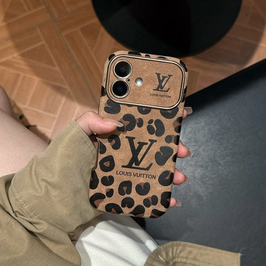 高級ブラウン & パープルカラーレザーiPhoneケース
