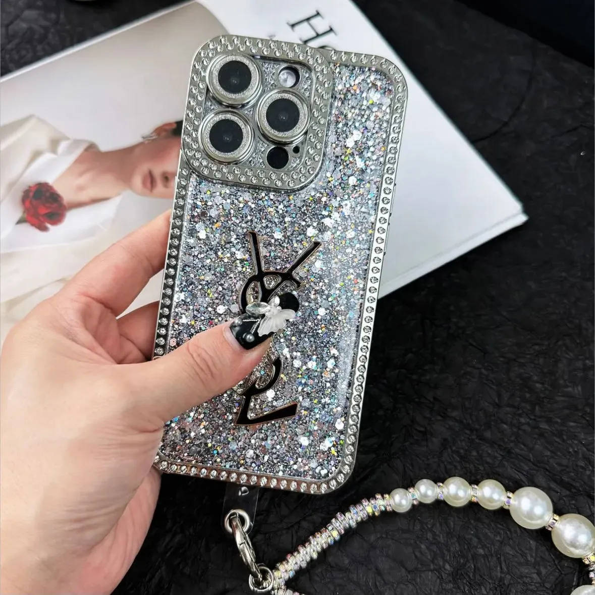 ラグジュアリーグリッターホログラフィックY-S-L-Inspired iPhoneケース – ダイヤモンドシャインエディション