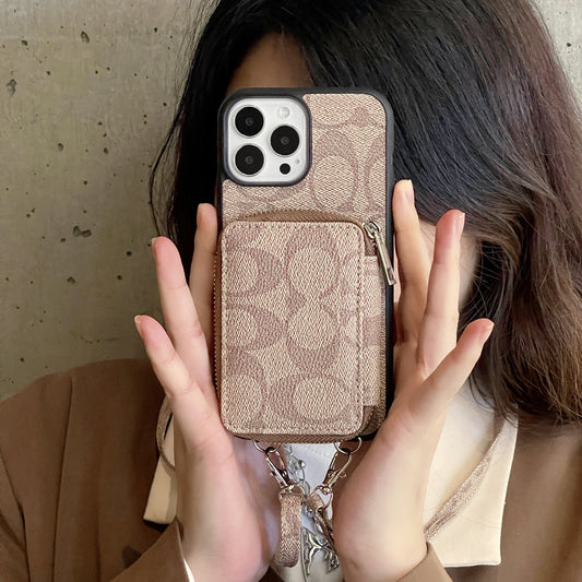 クラシック iPhone ケース ウォレット付き コーヒー-LQB241412