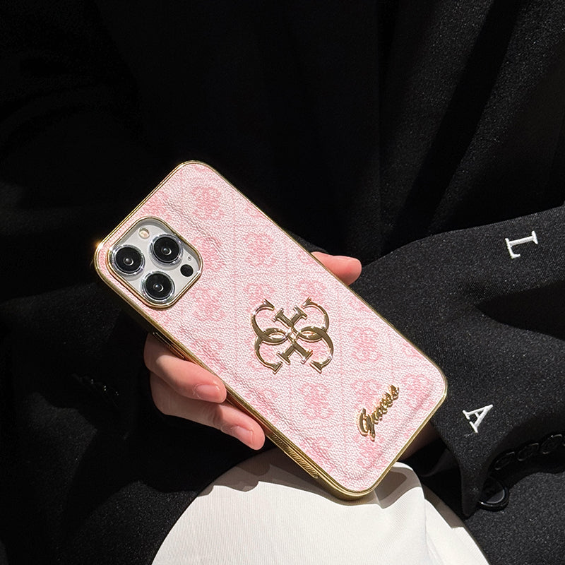 حافظة هاتف iPhone جلدية بشعار Gue Gold