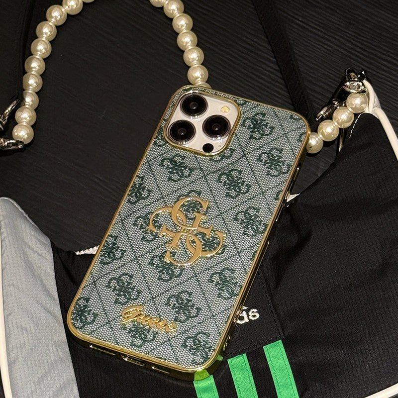 حافظة هاتف iPhone جلدية بشعار Gue Gold
