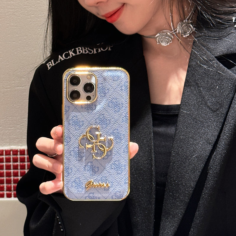 حافظة هاتف iPhone جلدية بشعار Gue Gold