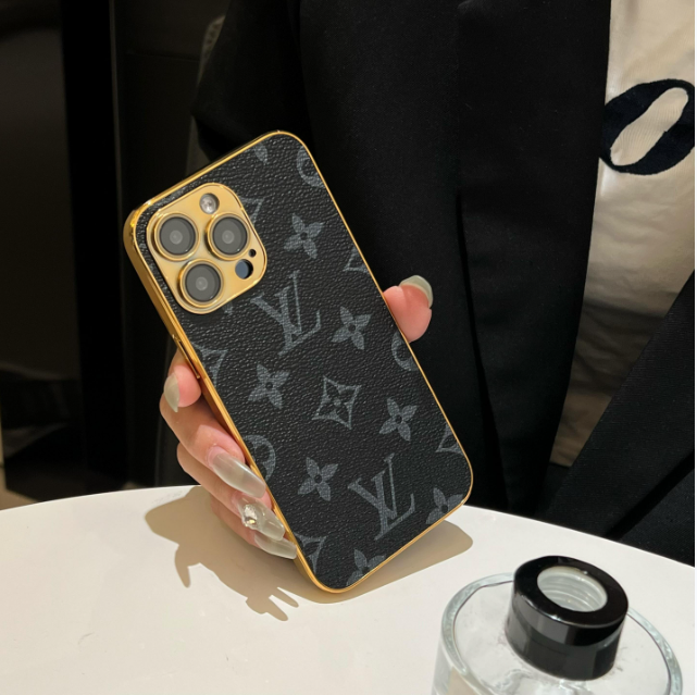 電気メッキゴールドエッジの高級クラシックモノグラム iPhone ケース