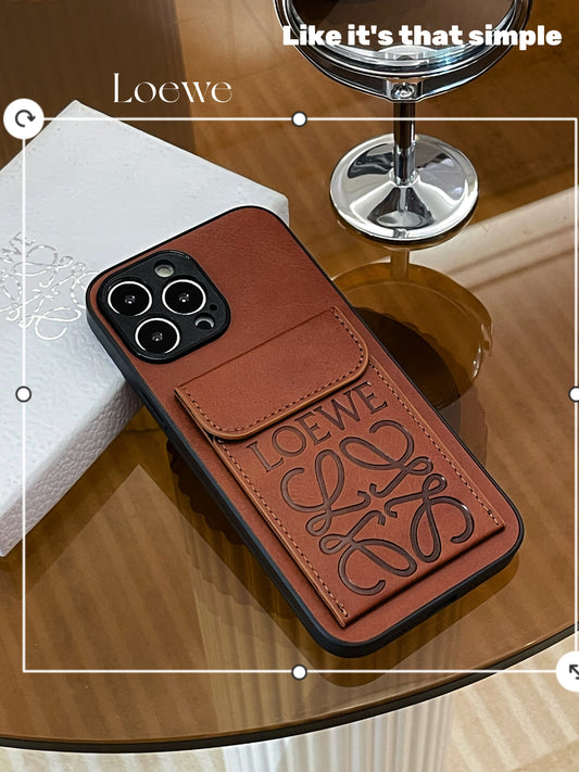 Étui de luxe pour iPhone avec porte-cartes Marron-LZP241448