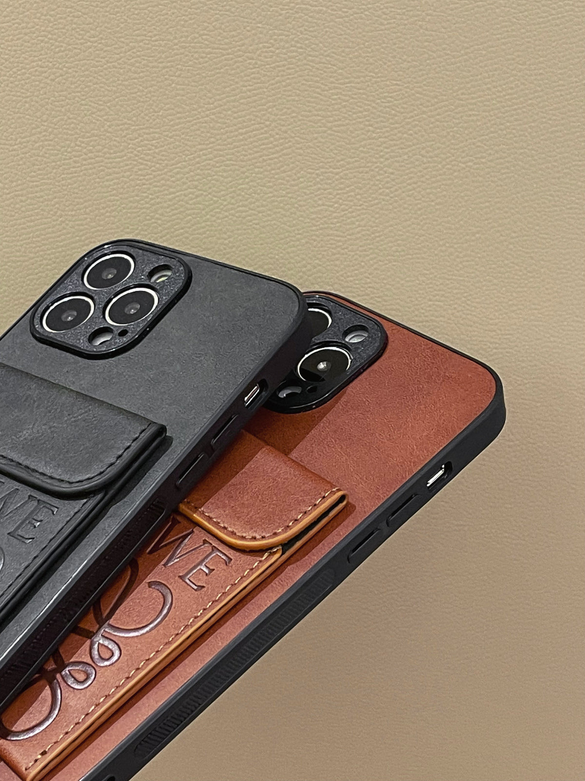 Étui de luxe pour iPhone avec porte-cartes Marron-LZP241448