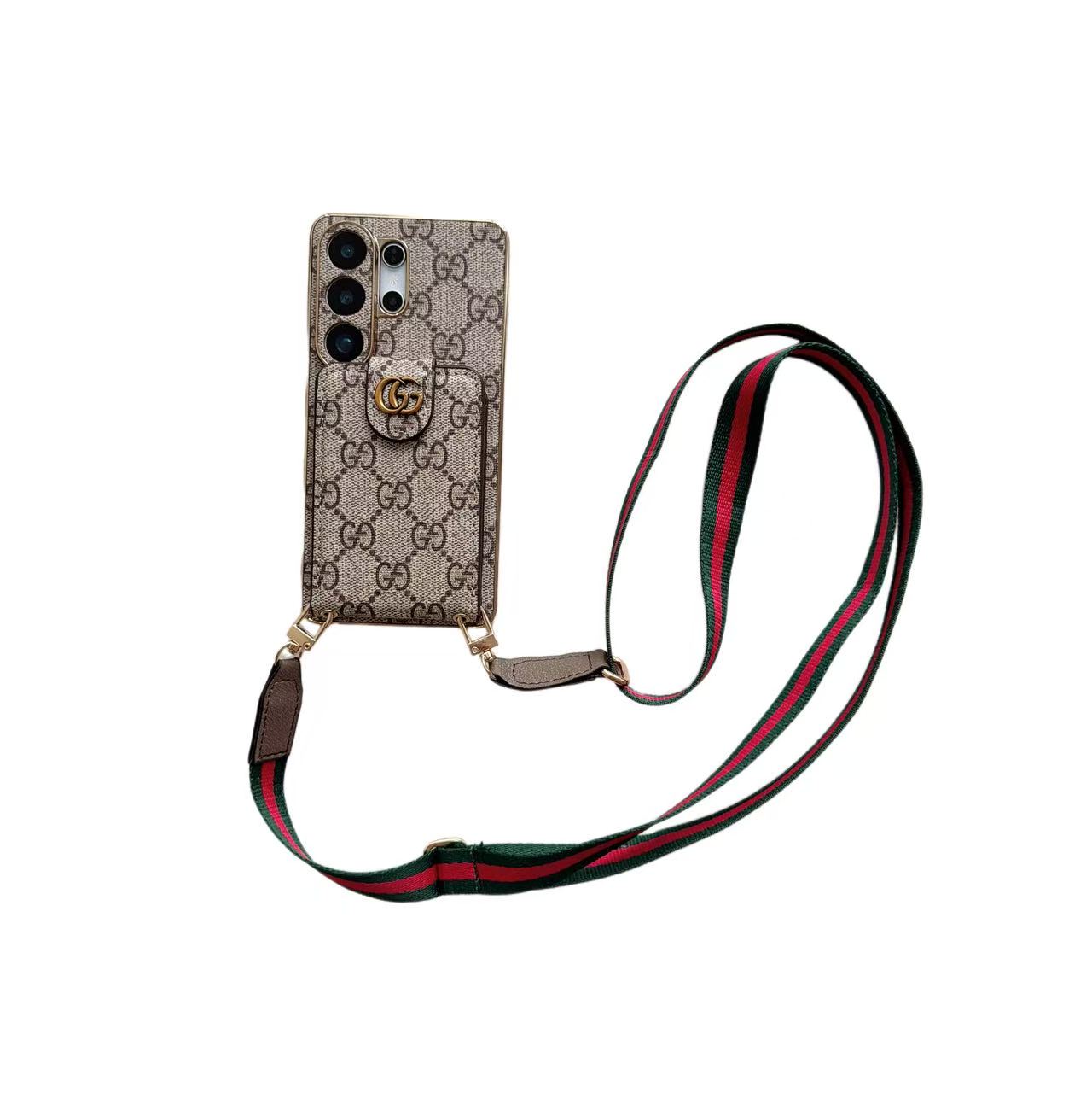 Funda para teléfono tipo bandolera con monograma de lujo, bolsillo para tarjetas y correa para el hombro