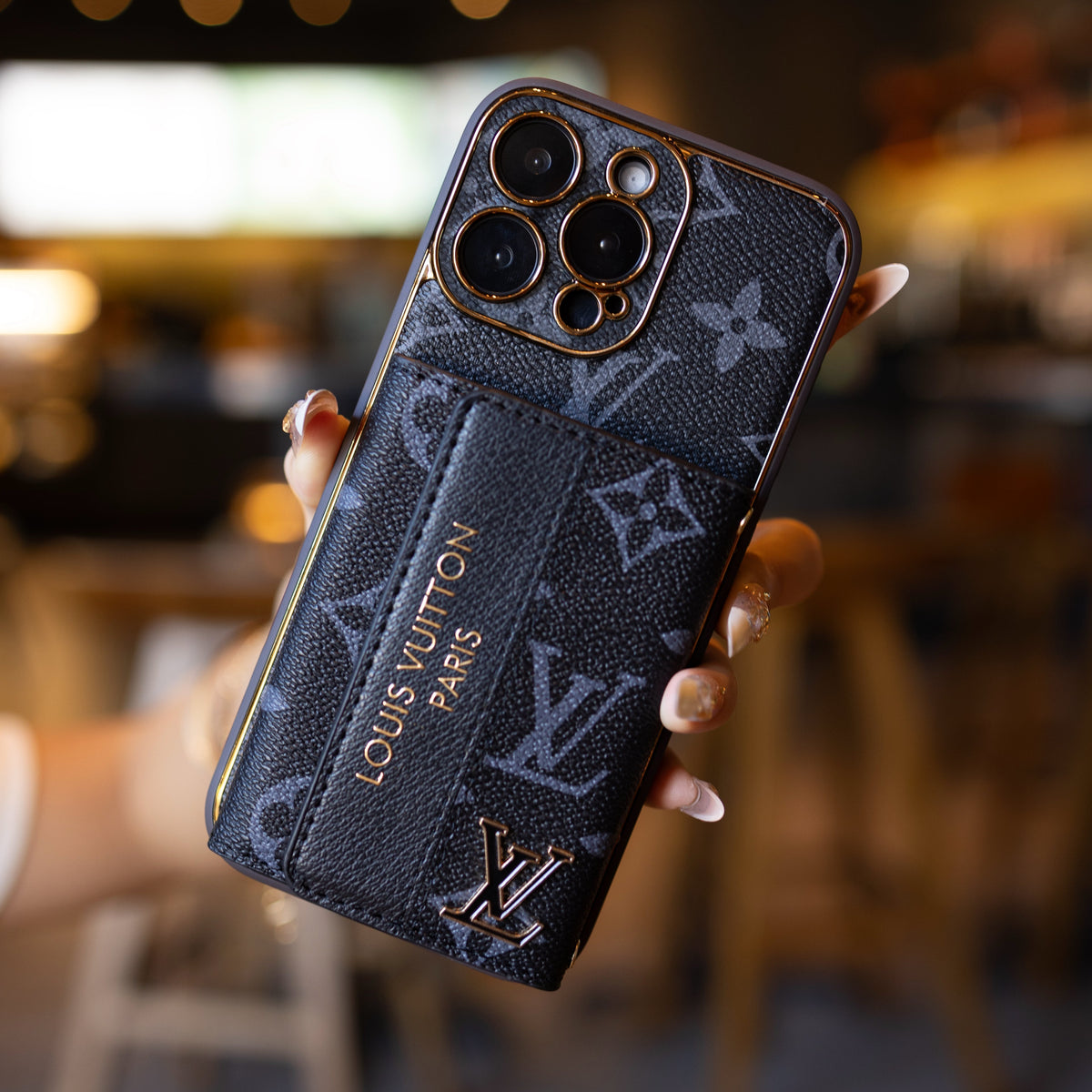 Luxusní pokročilé kožené pouzdro na iPhone s držákem karty & řemínkem