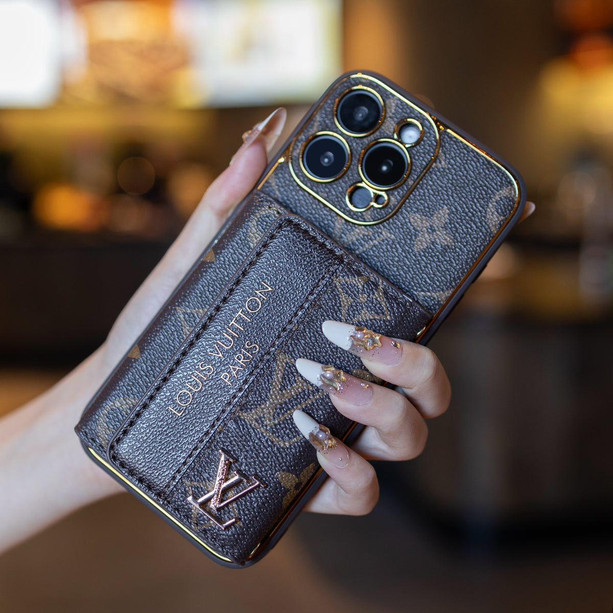 Luxusní pokročilé kožené pouzdro na iPhone s držákem karty & řemínkem