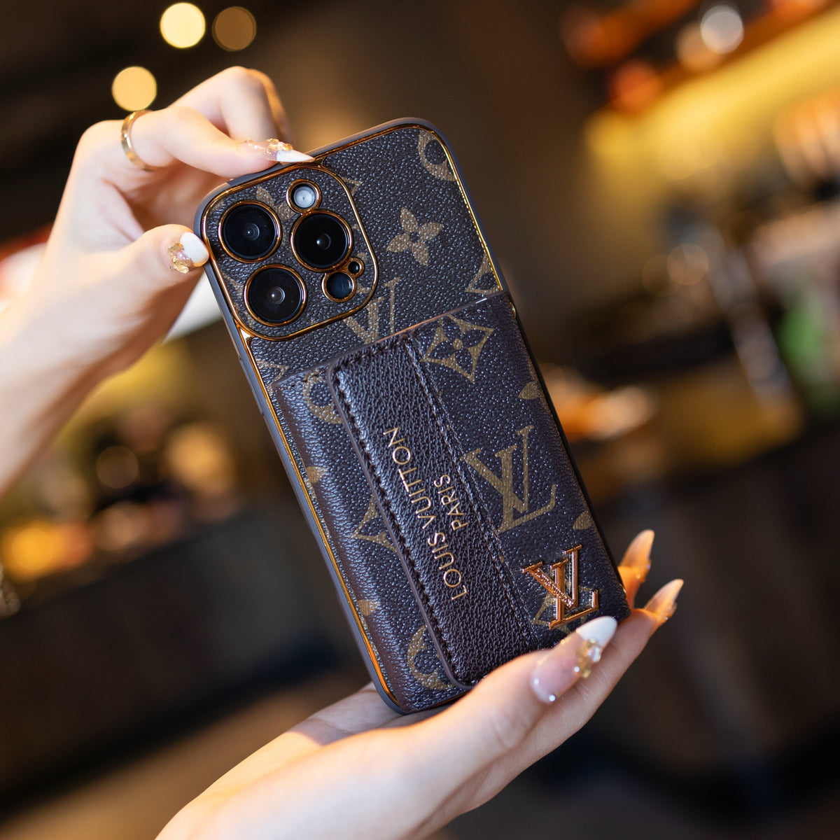 Luxusní pokročilé kožené pouzdro na iPhone s držákem karty & řemínkem