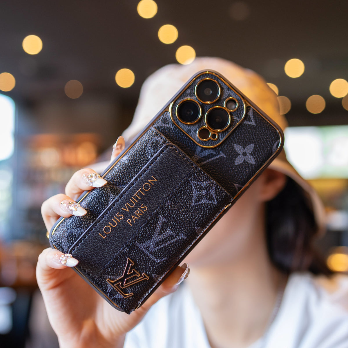 Luxusní pokročilé kožené pouzdro na iPhone s držákem karty & řemínkem