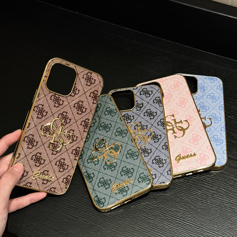 حافظة هاتف iPhone جلدية بشعار Gue Gold