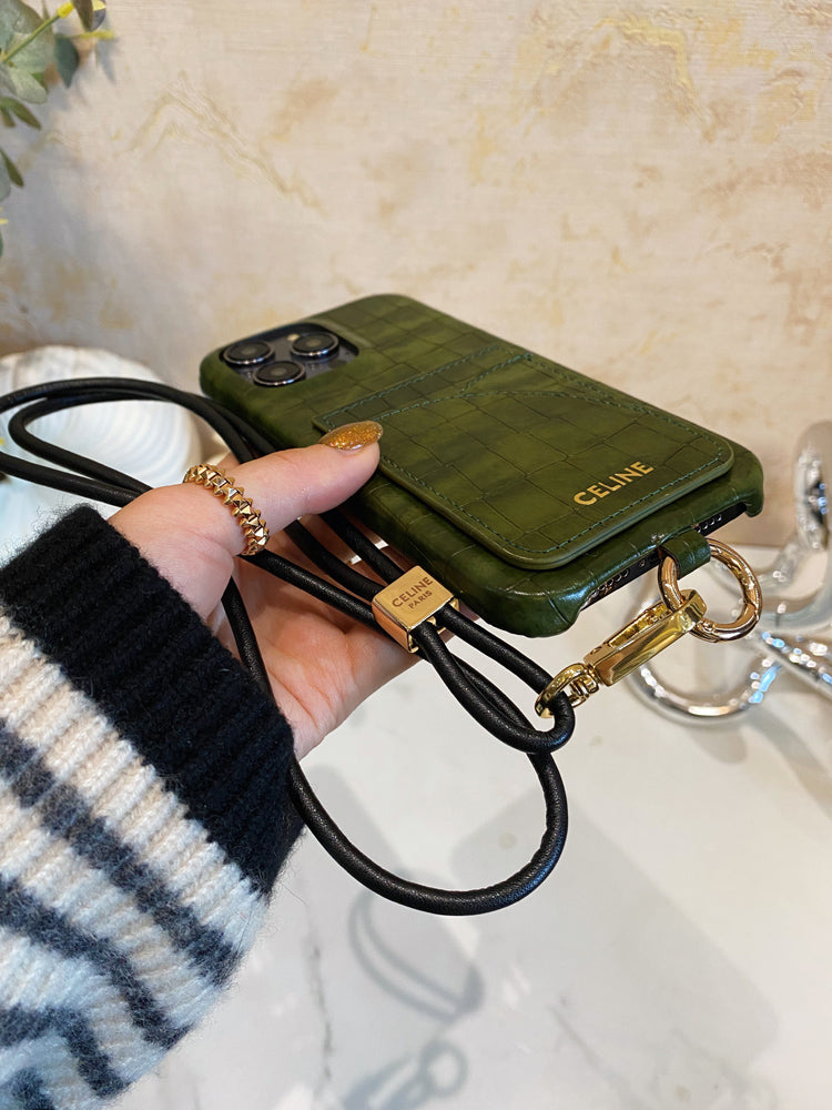 Priontáil Ailigéadar Cás iPhone Celine Le Sealbhóir Cárta Agus Glas Strap -EYP241415