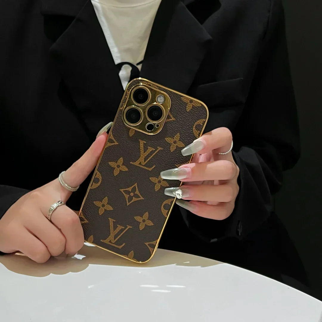 電気メッキゴールドエッジの高級クラシックモノグラム iPhone ケース