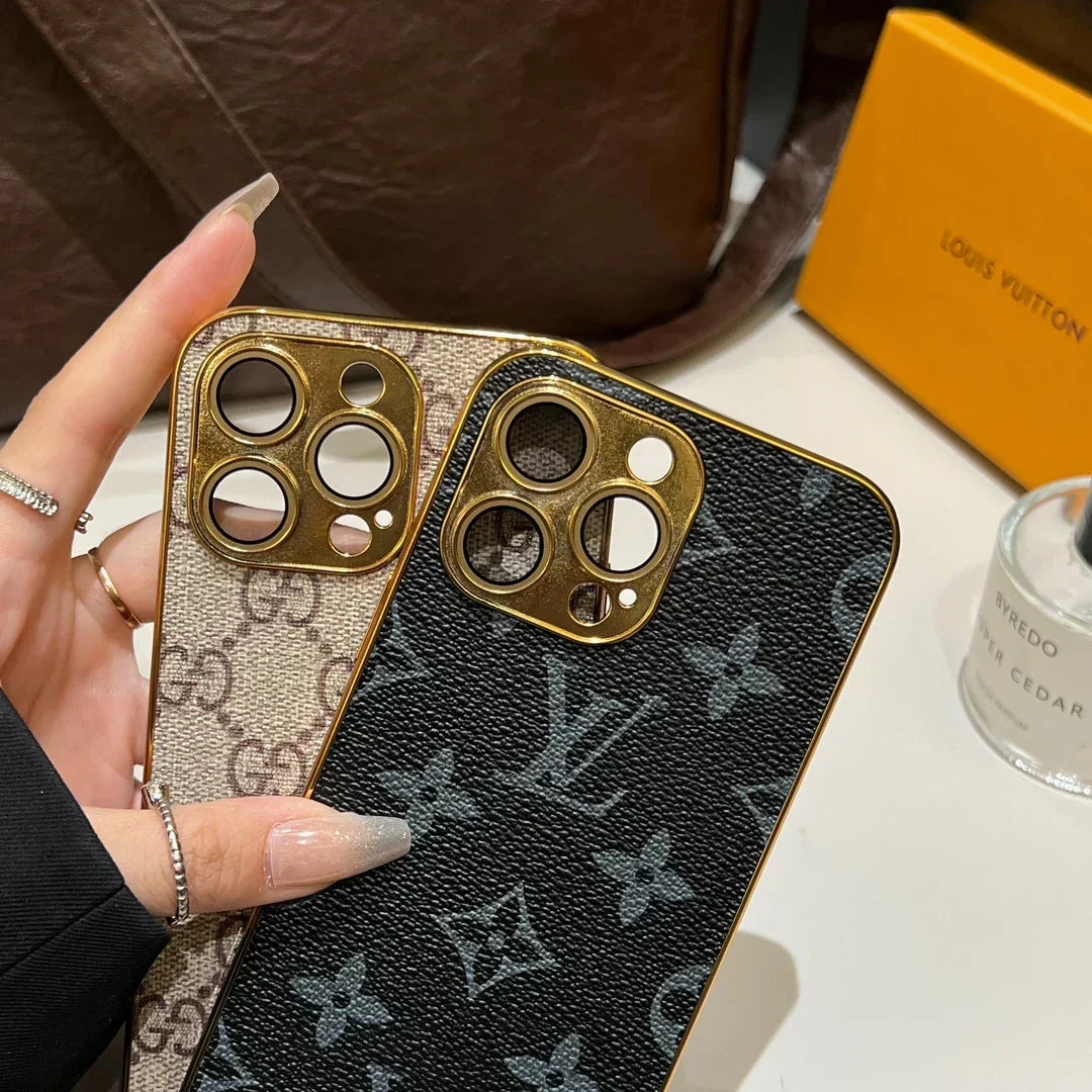 電気メッキゴールドエッジの高級クラシックモノグラム iPhone ケース