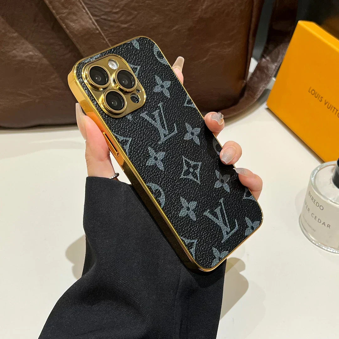 電気メッキゴールドエッジの高級クラシックモノグラム iPhone ケース