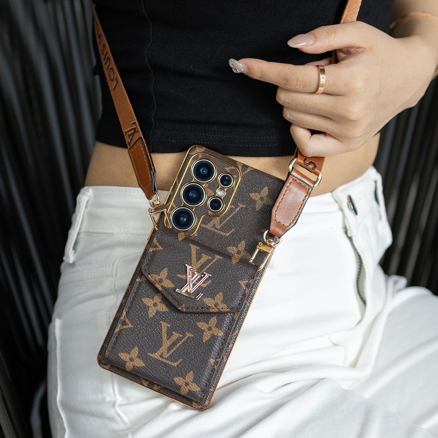Étui Samsung en cuir classique de luxe avec porte-cartes et sangle