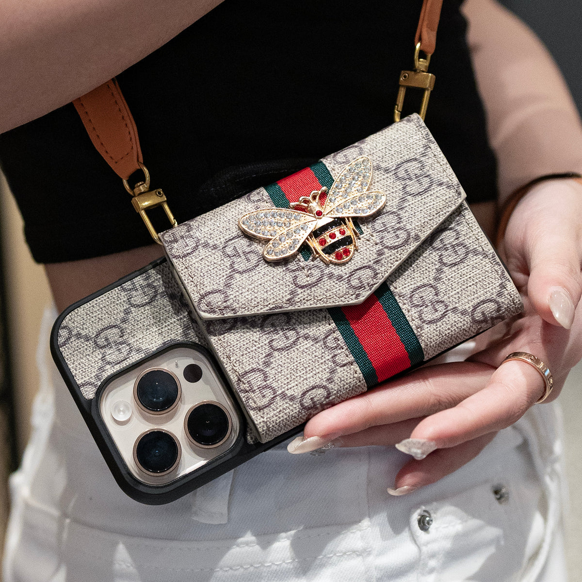 Capa crossbody premium avançada para iPhone com suporte para cartão & Alça de ombro