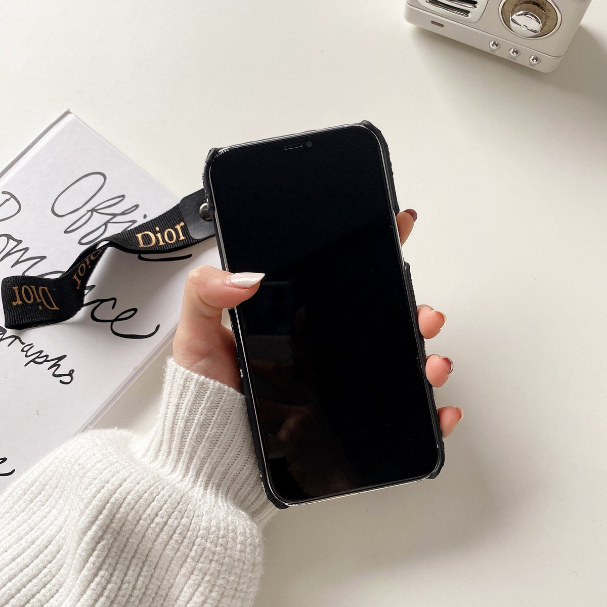 ファッション iPhone ケース ストラップ付き ブラック-GS240315