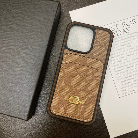 クラシック iPhone ケース カードホルダー付き コーヒー -KB241416