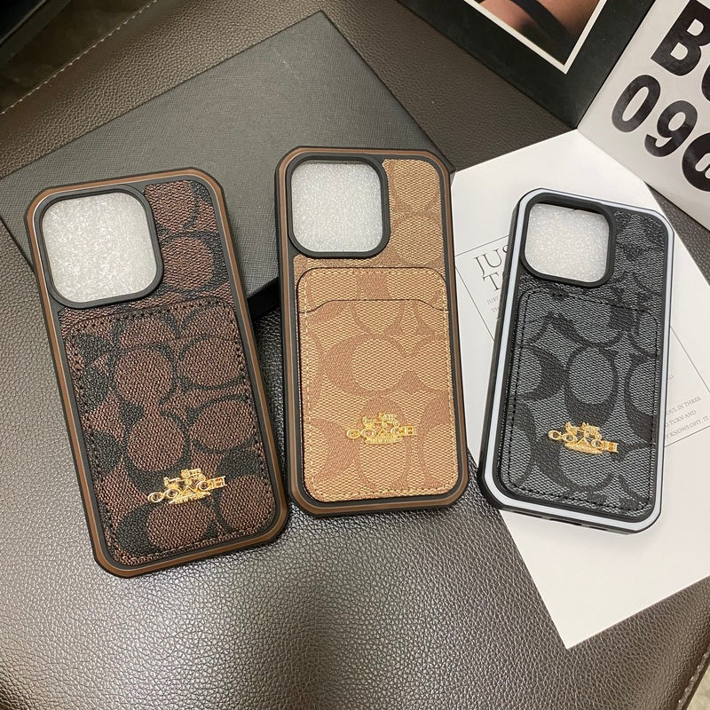 Capa clássica para iPhone com porta-cartões café -KB241416