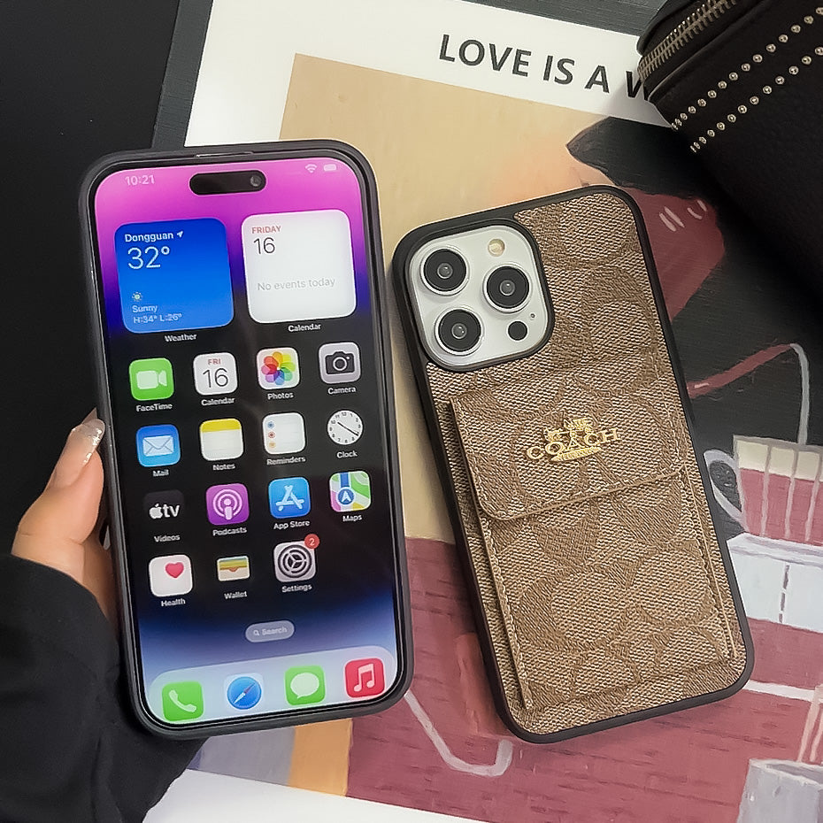 クラシック iPhone ケース カードホルダー付きウォレット ライトブラウン -SZK240425
